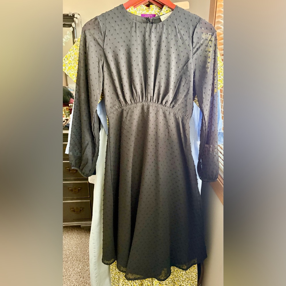 bohme Black Swiss Dot Long Sleeve Midi Dress